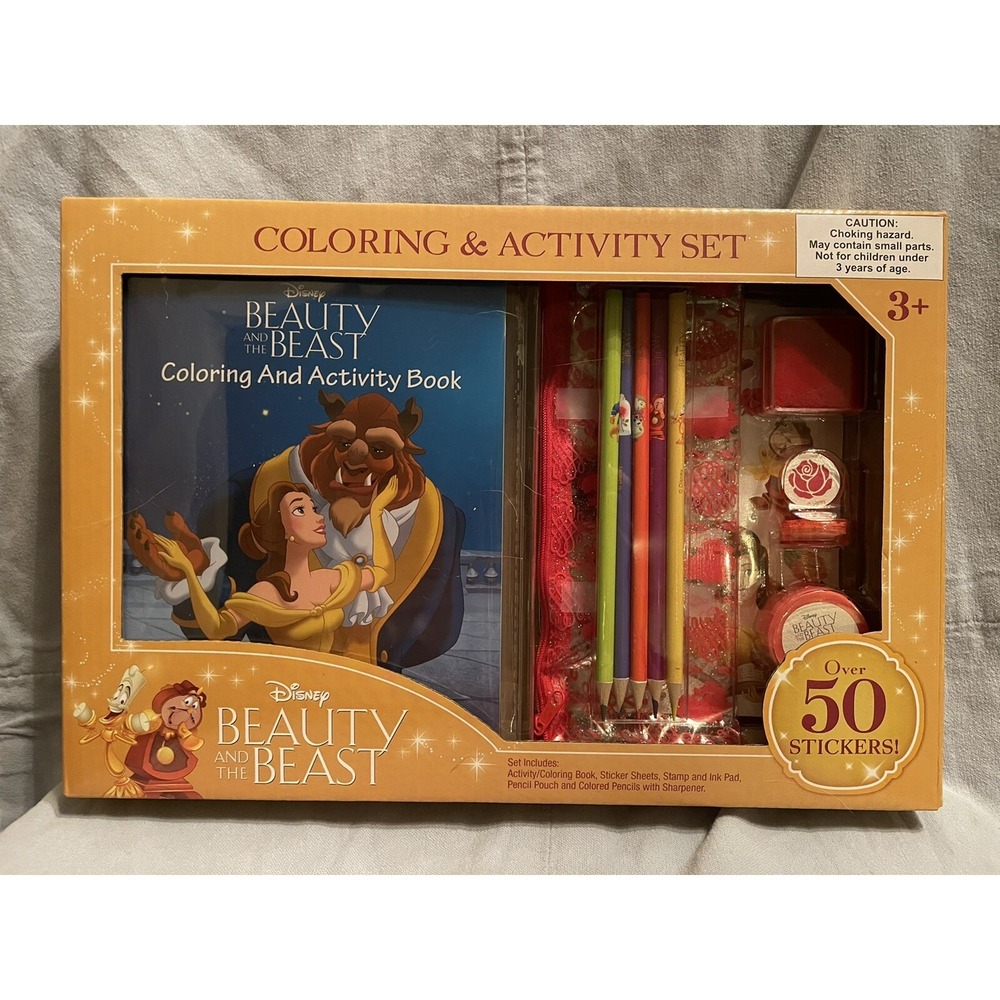 NEW Disney Drop Box Beauty & The Beast 50 Piece Coloring & Activity Set